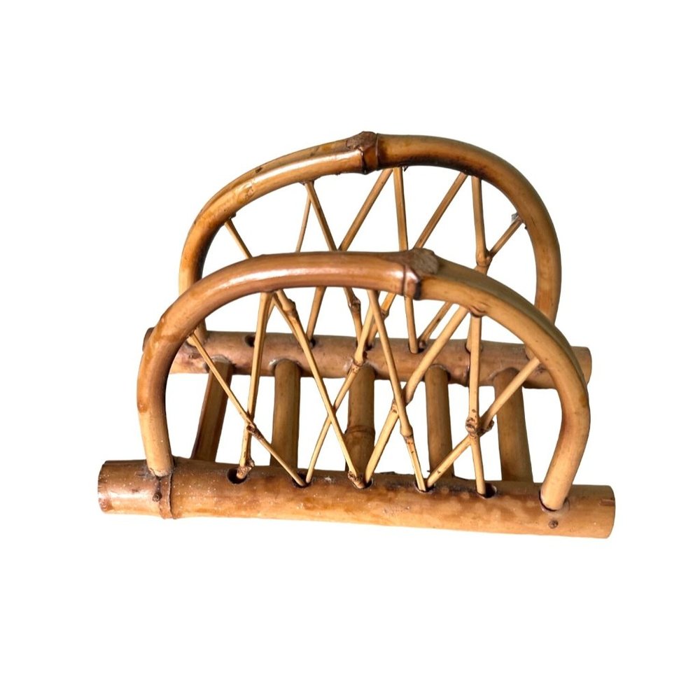 Vintage Bamboo Napkin Letter Holder 1960's MCM Boho Style Arched 7" x 5"